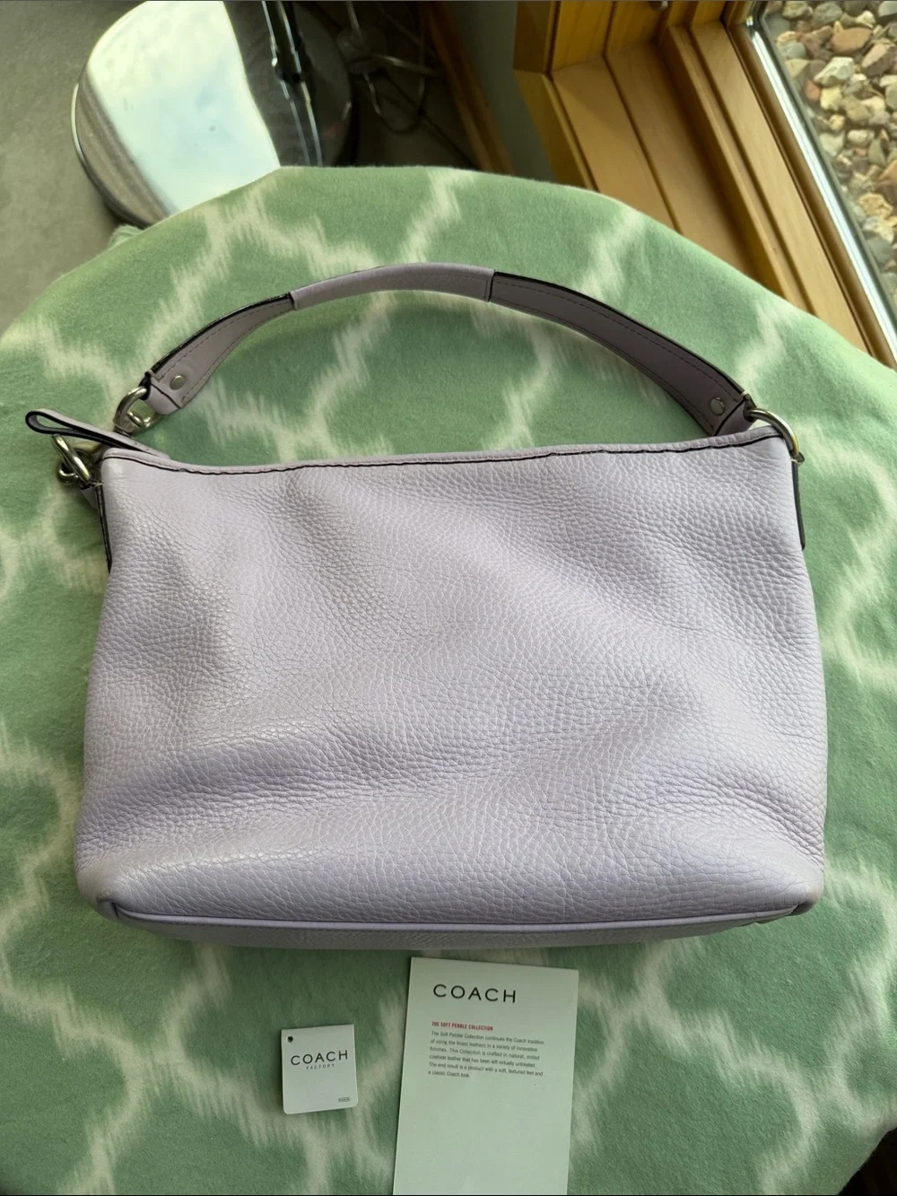 Coach Pebble Leather Shoulder Bag in Light Lavender lilac color